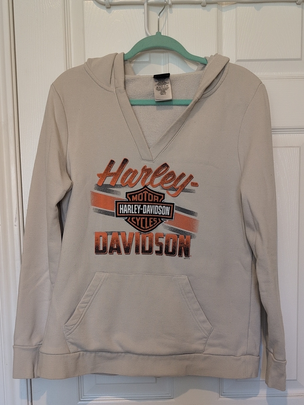 Harley-Davidson Cream Hoodie with Orange and Black Logo